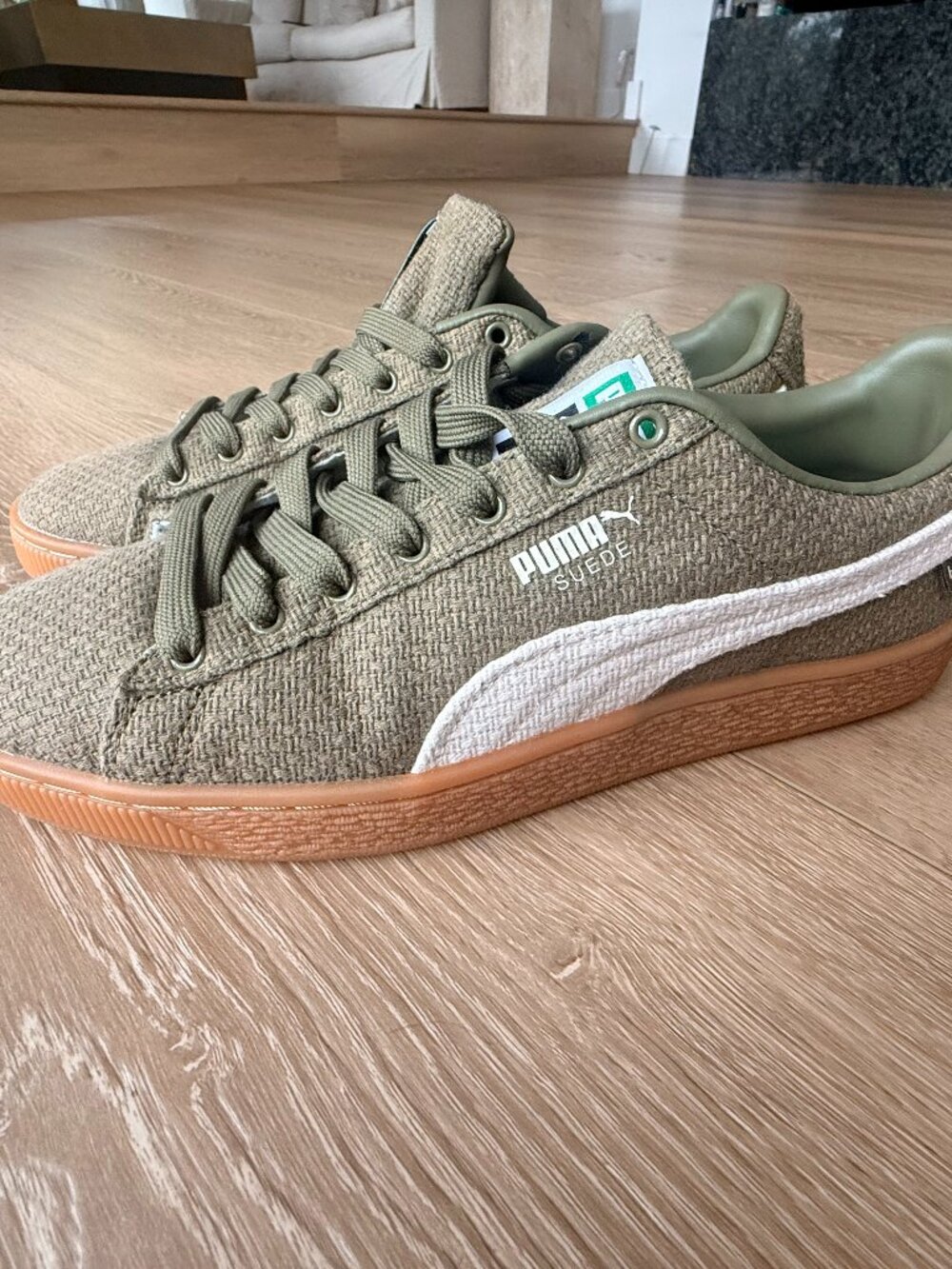 Mens Puma Suede Hemp Athletic Shoe - Olive / Alpine Snow / Gum-Green Size 9//42